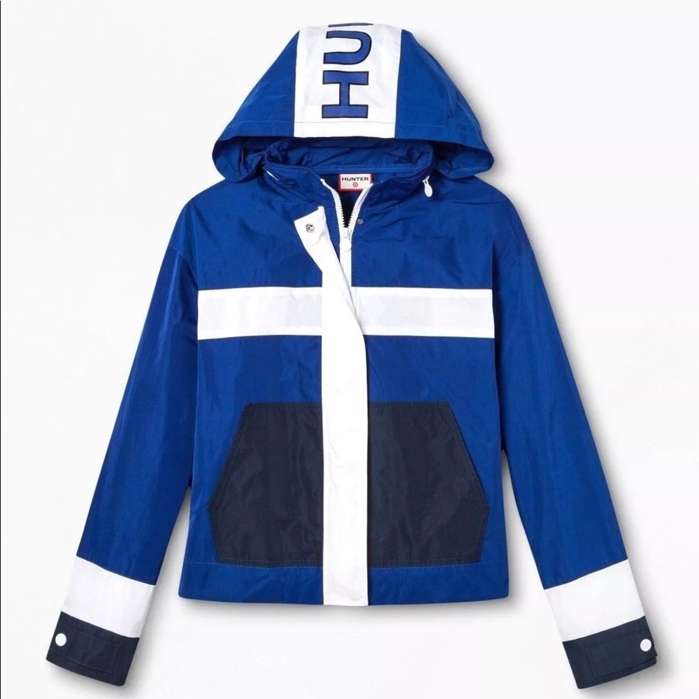 Hunter colorblock hooded windbreaker blue. M